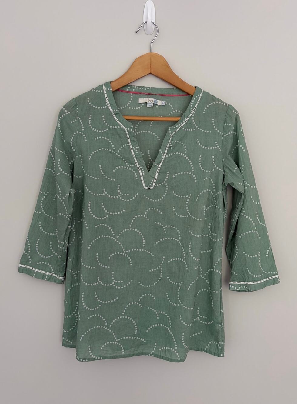 BODEN sz 8 UK 4 US green caftan blouse VGUC